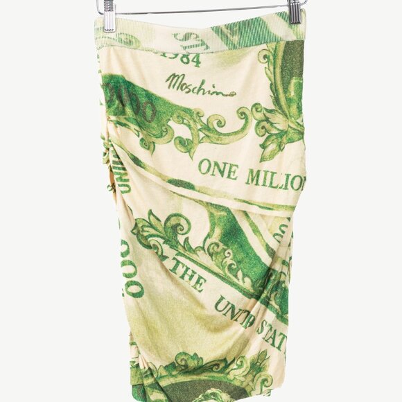 Moschino AW/19 Green Wool Money-Print Ruched Skirt - Picture 1 of 11
